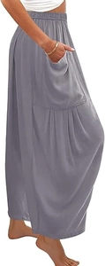 Détail du pantalon harem en coton gris avec taille élastique et poche latérale