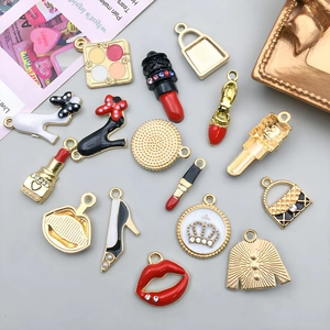 Detailed set of 15 colorful enamel fashion charms including lipstick and handbags