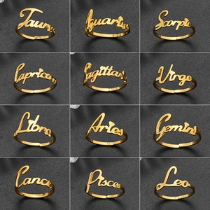 Minimalist Stainless Steel Constellation Open Ring For Women Personalized Zodiac Sign Adjustable Finger Ring Jewelry
