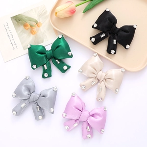 Satin Bowknot Decorative Patch Rhinestone Inlaid Soft Padded Applique For DIY Bag Clothing Hair Ornament Elegant Luxury