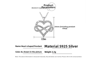 Detailed S925 sterling silver heart infinity pendant dimensions 22mm by 24mm