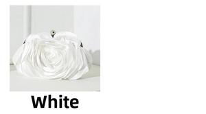 Detail of white 3D silk rose petal evening clutch with silver metallic ball clasp