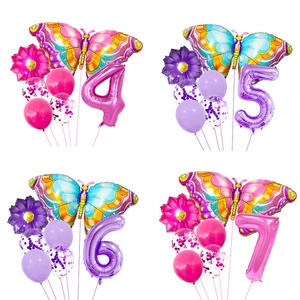 Ballon Papillon Mylar Latex Nombre Anniversaire Fête Décoration Fleur Coloré Confettis Thème Baby Shower Célébration