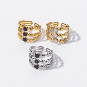 Three-layer hollow stackable stainless steel open rings with colorful enamel dots