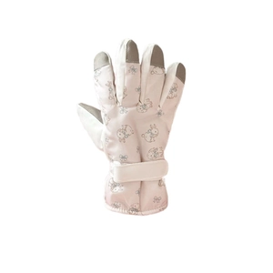 Rosa-weiße Ski-Winterhandschuhe mit Hasenmotiven und verstellbarem Klettverschluss