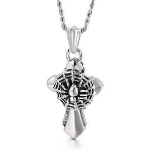 Stainless Steel Cross Pendant Gothic Punk Skull Spider Web Devil Head Men Retro Vintage Jewelry Accessory