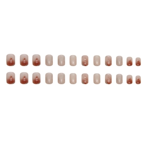 Brown gradient press-on nails with glitter lines and sweet blush style square oval shape