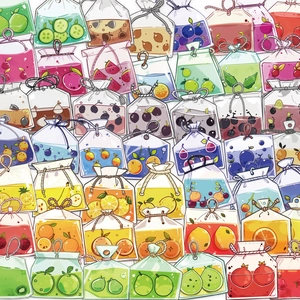Autocollants Sachet de Thé aux Fruits Imperméables Transparents PET Décalcomanies Décoratives pour Scrapbooking Journal DIY