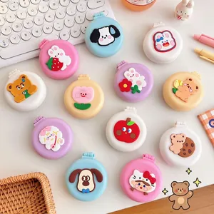 Mini spazzola per capelli pieghevole carina in stile coreano con specchio e cartoni animati