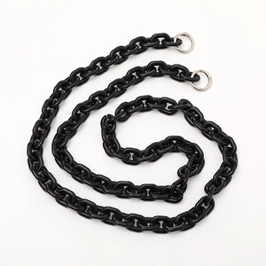 Black acrylic cross-body chain strap for phones and bags with silver metal spring rings