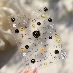 Embossed Nail Art Stickers Smiley Face Star English Letter Ultra Thin Flexible Decals For DIY Manicure Decoration