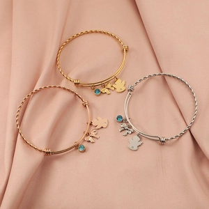 Angel Bow Blue Crystal Charm Twisted Bangle Bracelet 304 Stainless Steel Adjustable Sweet Jewelry For Women