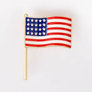 Creative wavy American flag brooch with golden trim and red white blue enamel finish