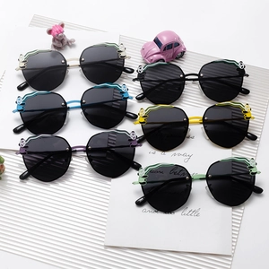Polarized kids sunglasses featuring cartoon panda designs and metal temples in six colors