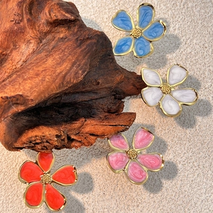 Anello Fiore Retrò Acciaio Inossidabile Smalto Olio Regolabile Aperto Gioielli Eleganti Regalo Donne