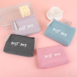 Women's Portable Canvas Makeup Bag Zipper Toiletry Organizer Pouch Letter Floral Print Travel Coin Purse Casual Storage Bag