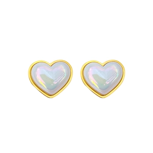 Titanium steel heart earrings with gold borders and iridescent mermaid pearl centers