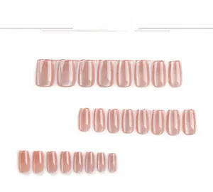 Macro shot of 24-piece nude pink cat-eye press-on nails in square-oval shape