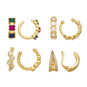 Ear Cuff Non Piercing Copper Gold Plated Colorful Zircon Ear Bone Clip Fashion C Shaped Jewelry For Women