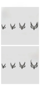 Detail of F136 titanium threaded screw heads with four-prong settings in four sizes