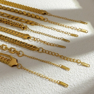 18K gold plated stainless steel chain bracelet set featuring curb and figaro link styles