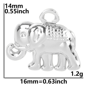 Detailed view of silver elephant pendant with 14mm height and 16mm width measurements