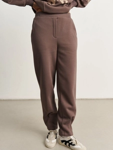 Women's autumn coffee brown sweatshirt set with drawstring waist and tapered jogger pants