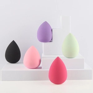 Set of 5 colorful teardrop beauty sponges in black pink purple green and rose red