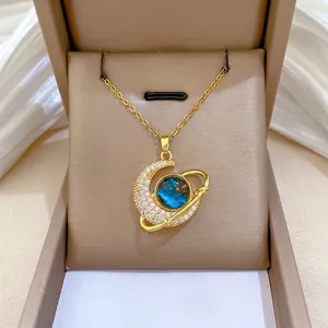 Sternenhimmel Planet Mond Anhänger Halskette Titanstahlkette Kupfer Mikroeinlage Zirkonia Himmlischer Schmuck Damen