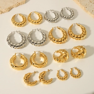 18K gold plated hollow twist and hoop earrings set in stainless steel for women