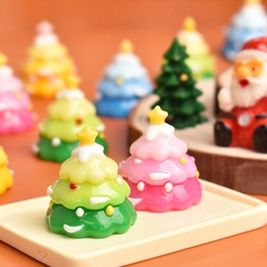 Miniature gradient resin Christmas tree figurines for DIY crafts and holiday decor