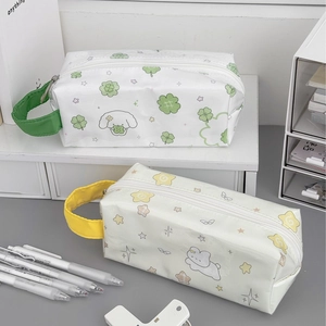 Pencil Case Waterproof PVC Cartoon Dog Rabbit High Capacity Portable Handle Desktop Stationery Organizer For Students Kids