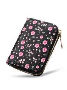 Accordion Card Holder PU Leather Zipper Coin Purse High Capacity Portable Floral Cow Print Crocodile Texture For Women