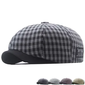 Retro British Newsboy Cap Men Women Breathable Cotton Plaid Checkered Adjustable Flat Beret Hat Vintage Golf Style