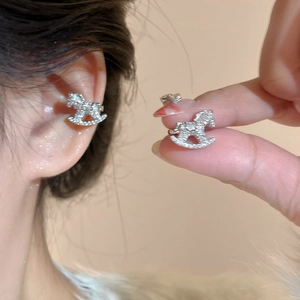 Rocking Horse Ear Bone Clip Copper Zircon Pave Ear Cuff Non Pierced Minimalist Luxury Fashion Jewelry Accessory For Women