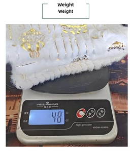 Weight measurement of 38cm white plush Christmas tree skirt with gold foil star patterns