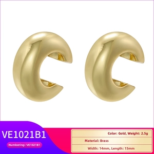 Polished 18K gold plated brass C-shaped hoop earrings 14mm by 15mm with 2.5g weight