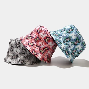 Chapeau Bob Imprimé Papillon Femmes Été Extérieur Protection Solaire Réversible Coton Polyester Mode Voyage