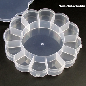 Macro view of flower-shaped 8-grid transparent storage box with non-detachable dividers