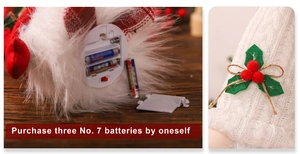 Detail of Christmas gnome with battery compartment and knitted hat with holly decoration