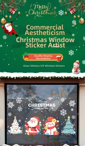Détails macro des autocollants de Noël imprimés UV avec Père Noël et bonshommes de neige
