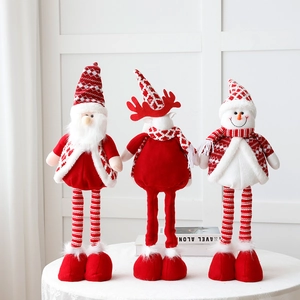 Three-piece set of standing Santa, Reindeer, and Snowman dolls with long legs for Christmas