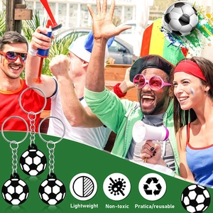 Detail of soccer ball keychains with lightweight and non-toxic material feature icons