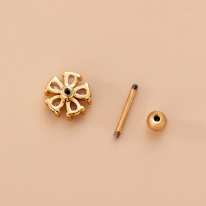 Golden flower cartilage earring with purple zircon and stainless steel screw back