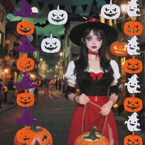 Halloween felt banners with pumpkin ghost and wizard hat decorations for party