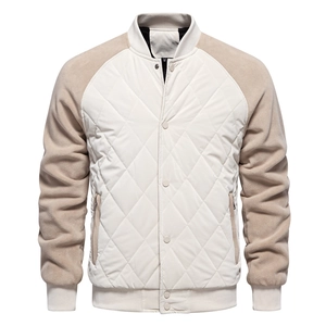 Men's quilted bomber jacket with contrast fleece sleeves and rib-knit cuffs in cream and beige