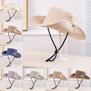 Chapeau Bob Enfant Séchage Rapide Respirant Protection Solaire Extérieur Style Safari Cowboy Avec Corde Coupe-Vent Réglable