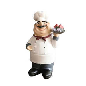 Creative resin fat chef figurine holding fruit tray for restaurant kitchen tabletop decor