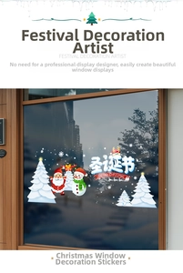 Detail of Christmas window static stickers with Santa, snowman and snowflake motifs