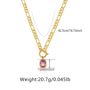 Detail view of pink gemstone pendant necklace with measurements and OT clasp toggle